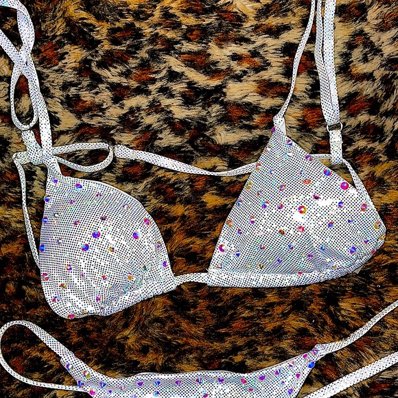 Metallic AB Sparkle Rhinestone Thong Bikini 👙✨✨ - Picture 5 of 7
